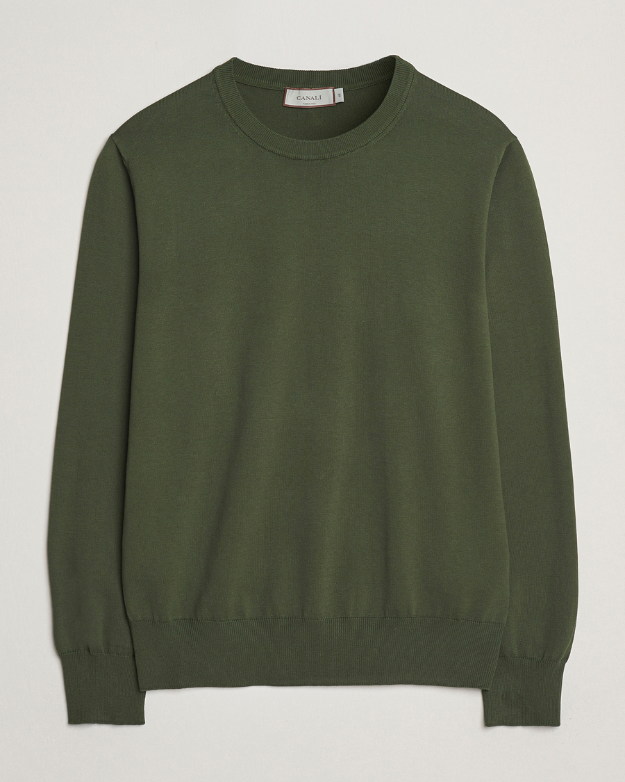 Men | Sweaters & Knitwear | Canali | Cotton Crew Neck Pullover Dark Green