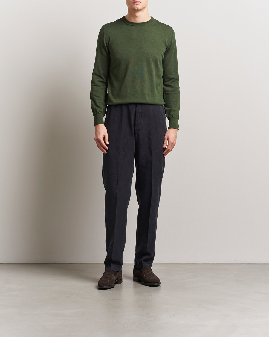 Men | Sweaters & Knitwear | Canali | Cotton Crew Neck Pullover Dark Green