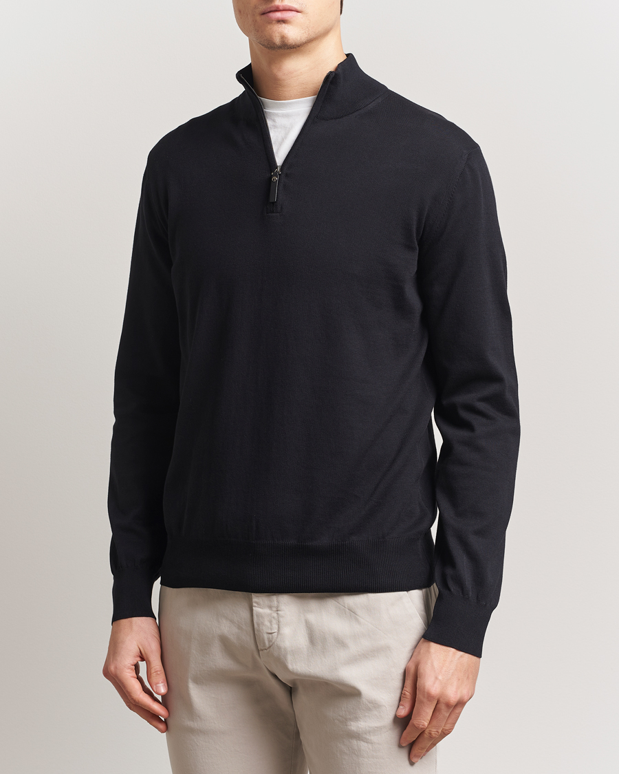 Men | Sweaters & Knitwear | Canali | Cotton Half Zip Black