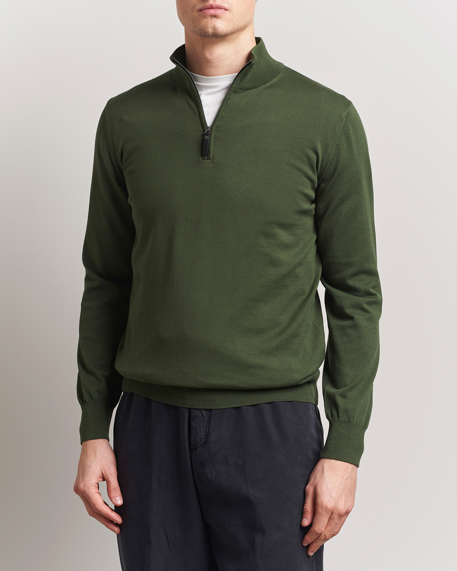 Men | Sweaters & Knitwear | Canali | Cotton Half Zip Dark Green