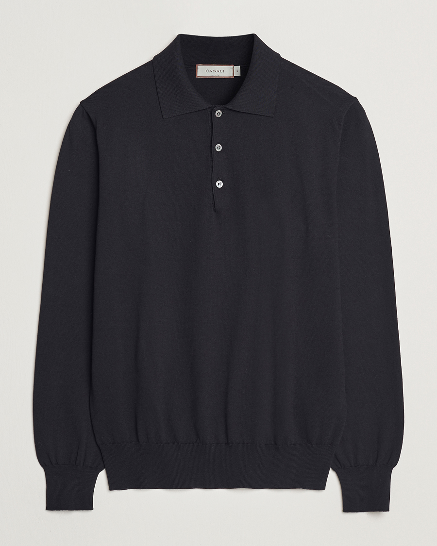 Men | Sweaters & Knitwear | Canali | Cotton Long Sleeve Polo Black