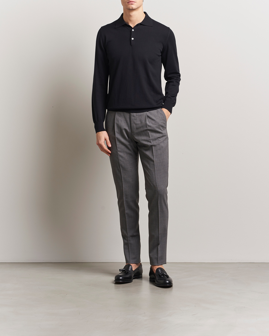 Men | Sweaters & Knitwear | Canali | Cotton Long Sleeve Polo Black