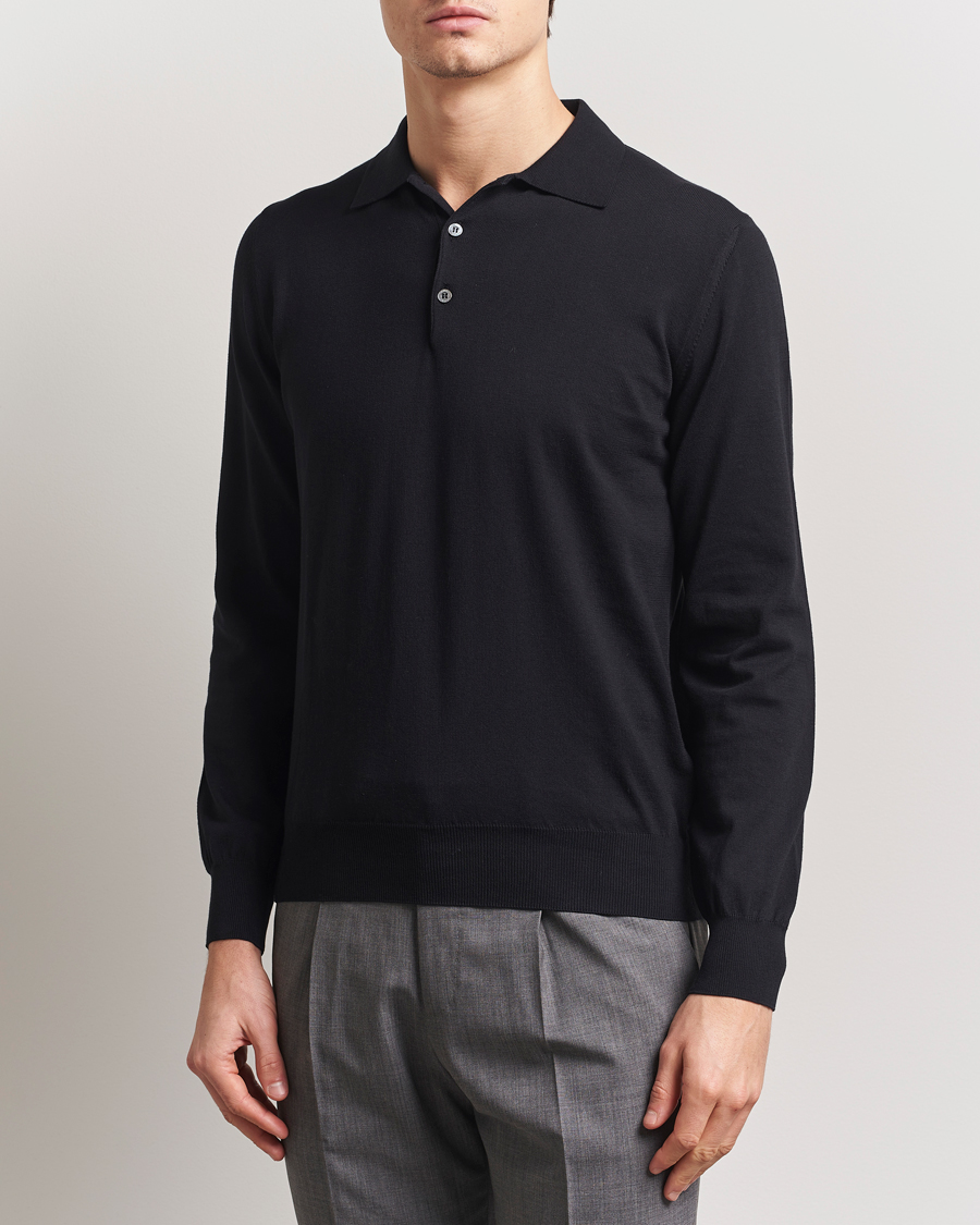 Men | Sweaters & Knitwear | Canali | Cotton Long Sleeve Polo Black