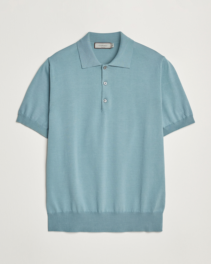Men | Polo Shirts | Canali | Cotton Short Sleeve Polo Teal