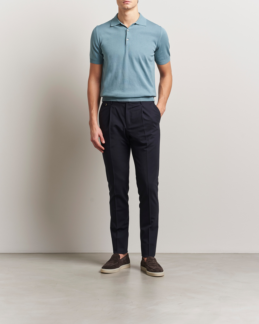 Men | Polo Shirts | Canali | Cotton Short Sleeve Polo Teal