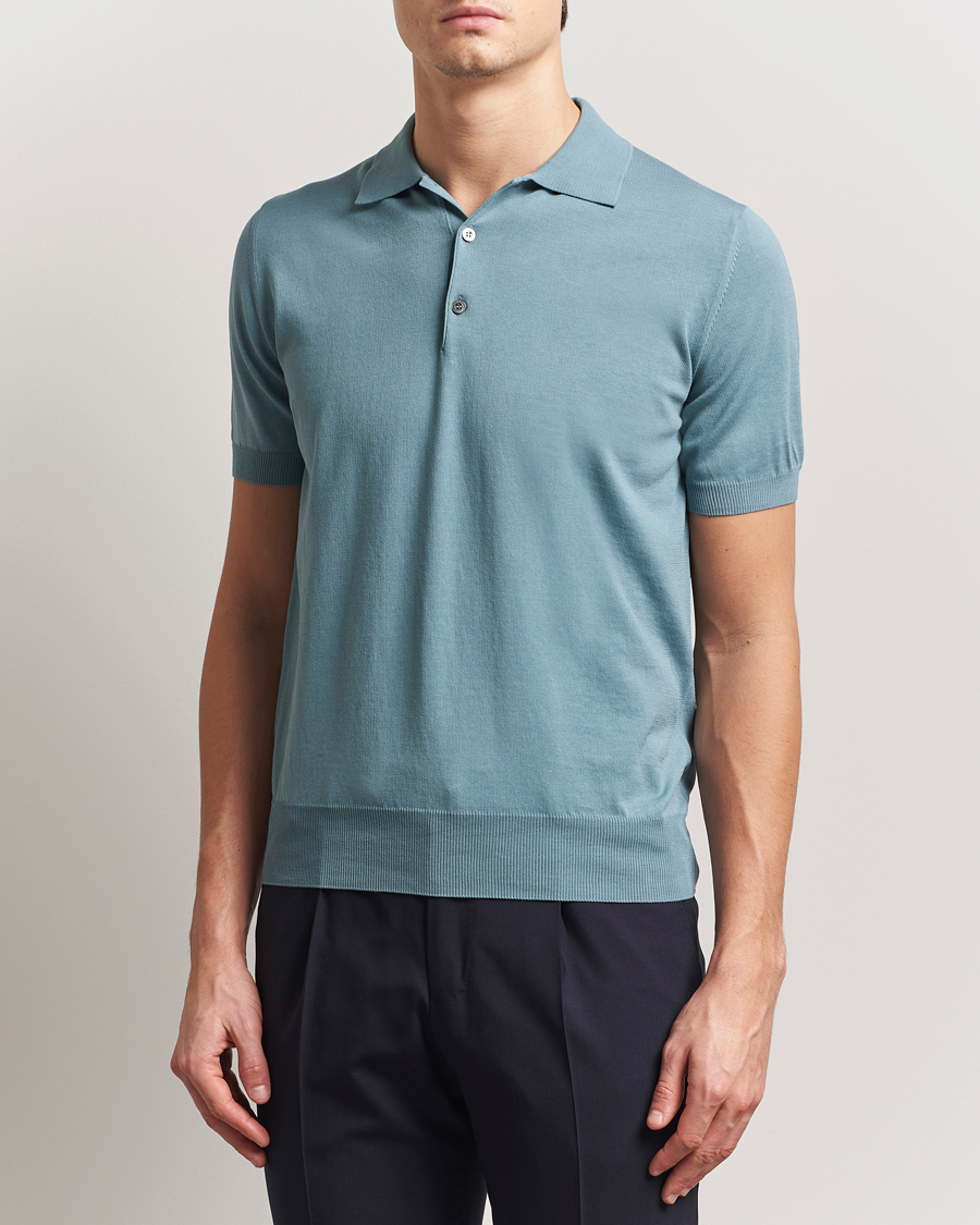 Men | Polo Shirts | Canali | Cotton Short Sleeve Polo Teal