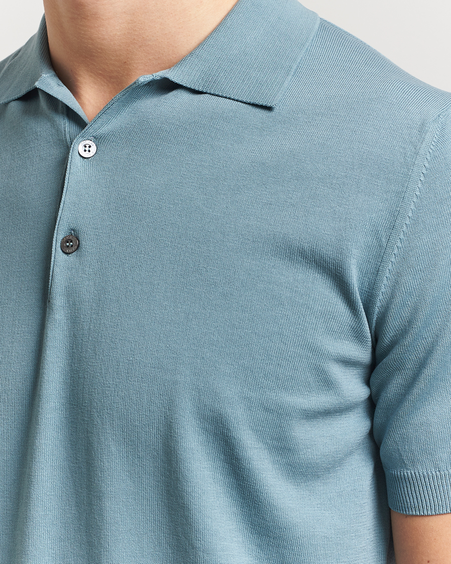 Men | Polo Shirts | Canali | Cotton Short Sleeve Polo Teal