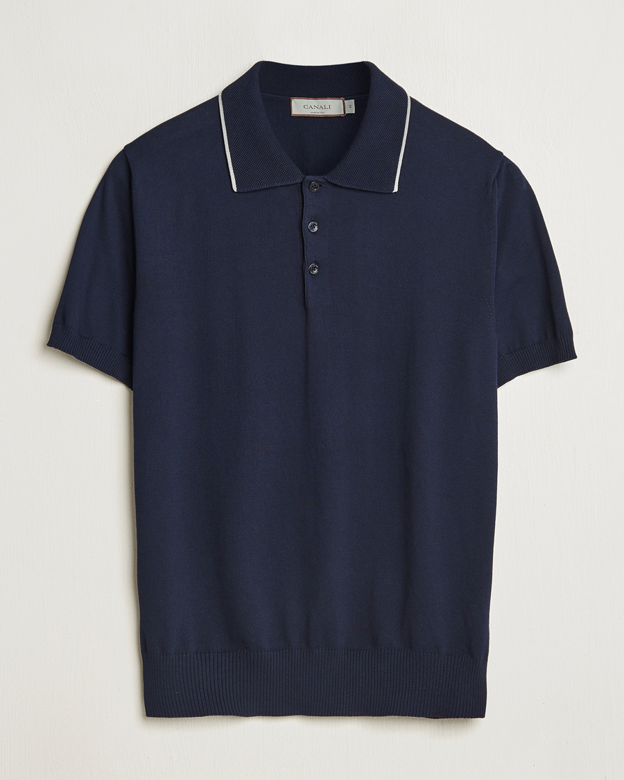 Men | Polo Shirts | Canali | Contrast Short Sleeve Polo Navy