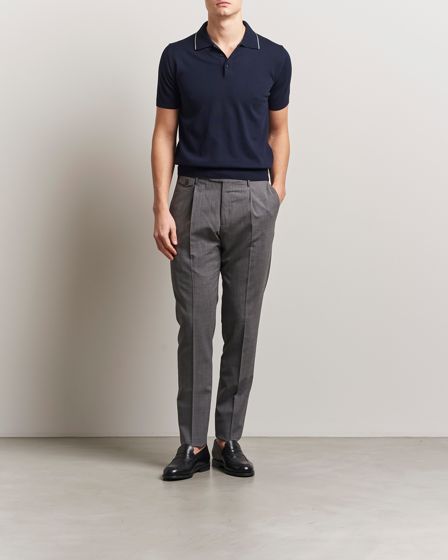 Men | Polo Shirts | Canali | Contrast Short Sleeve Polo Navy