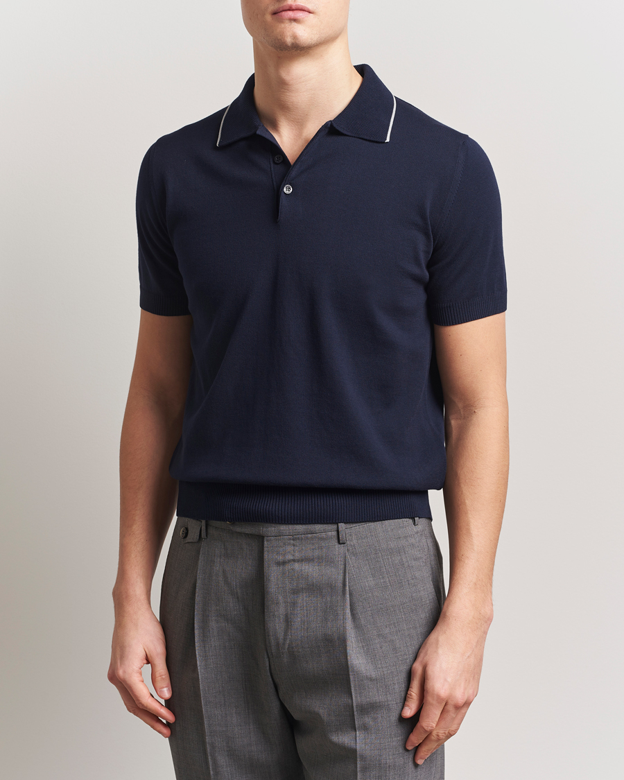 Men | Polo Shirts | Canali | Contrast Short Sleeve Polo Navy