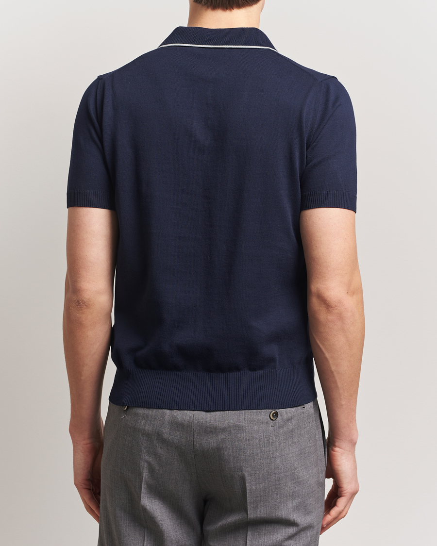 Men | Polo Shirts | Canali | Contrast Short Sleeve Polo Navy