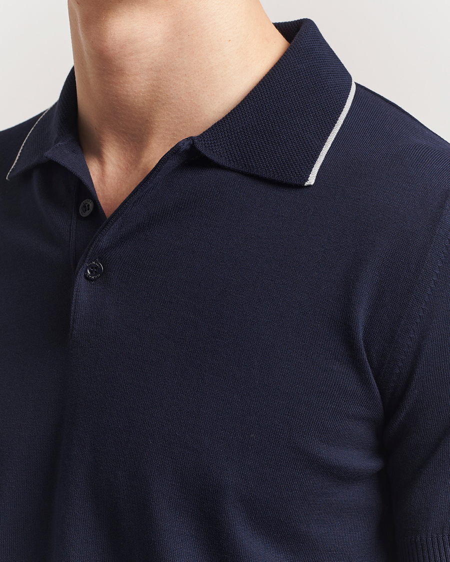 Men | Polo Shirts | Canali | Contrast Short Sleeve Polo Navy