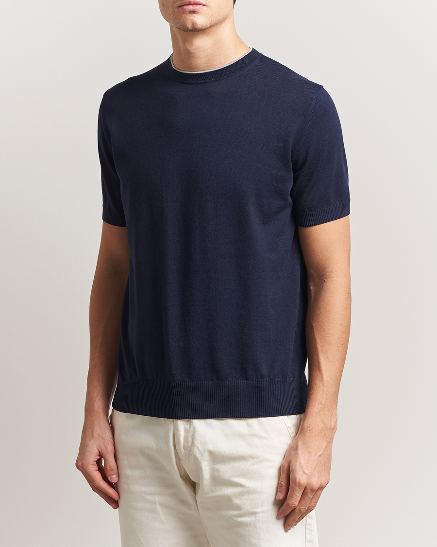 Men | T-Shirts | Canali | Contrast Short Sleeve T-Shirt Navy