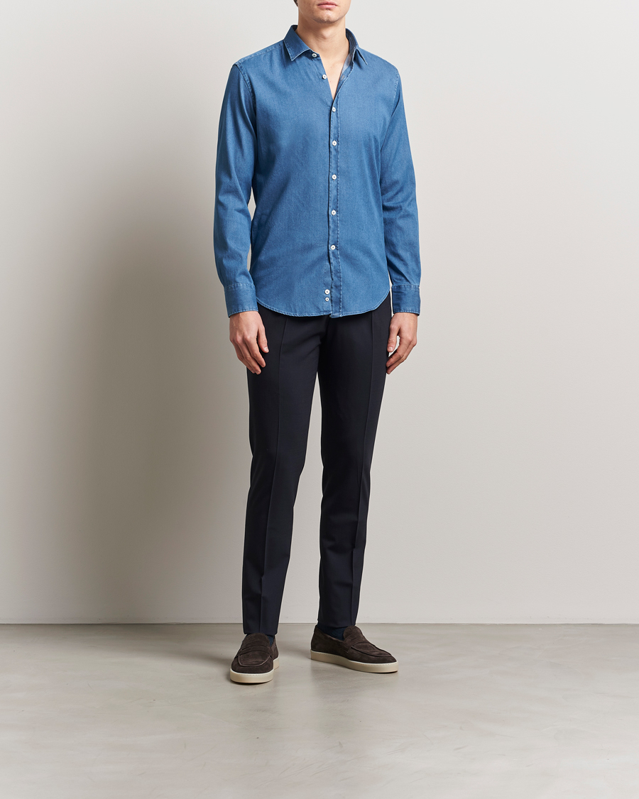 Men | Shirts | Canali | Slim Fit Denim Shirt Medium Blue Wash