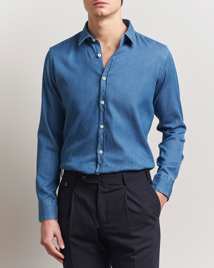 Men | Shirts | Canali | Slim Fit Denim Shirt Medium Blue Wash