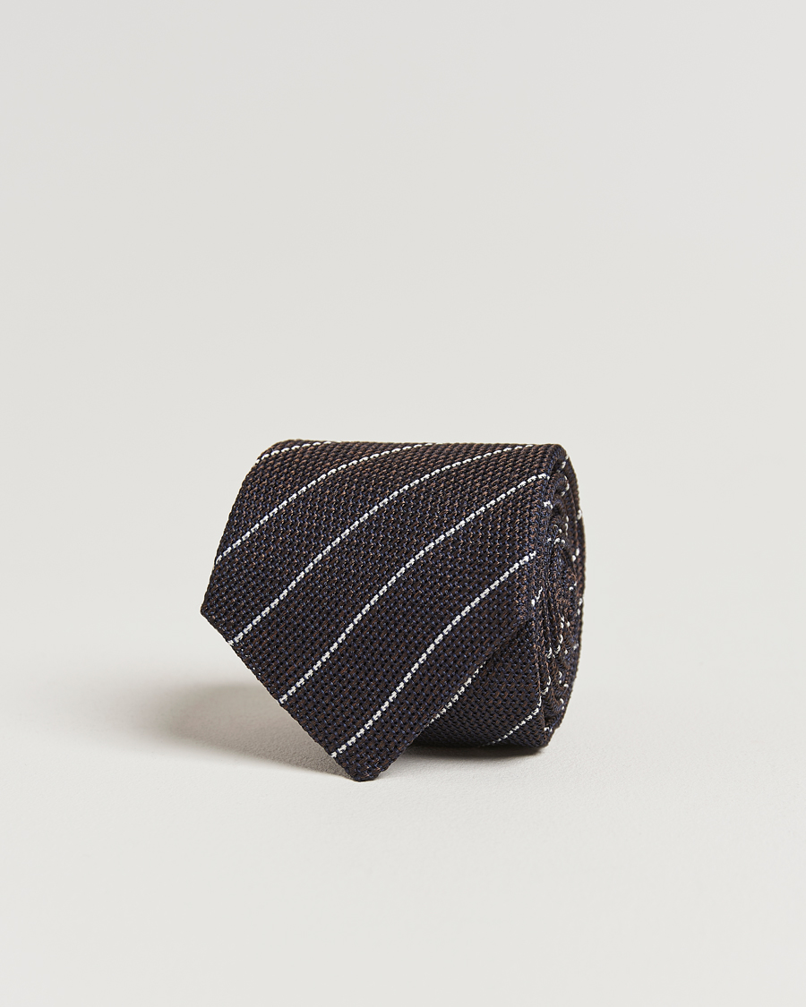 Men | Ties | Canali | Garza Regimental Stripe Silk Tie Dark Brown