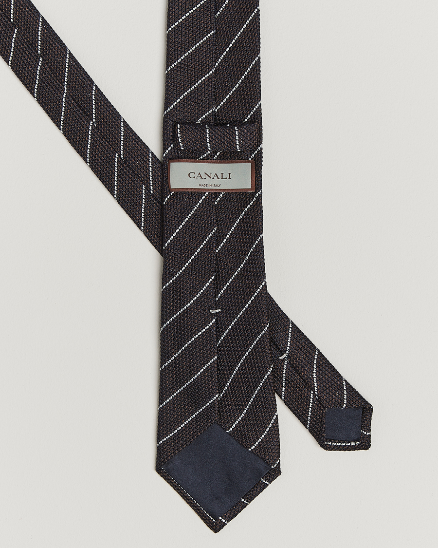 Men | Ties | Canali | Garza Regimental Stripe Silk Tie Dark Brown