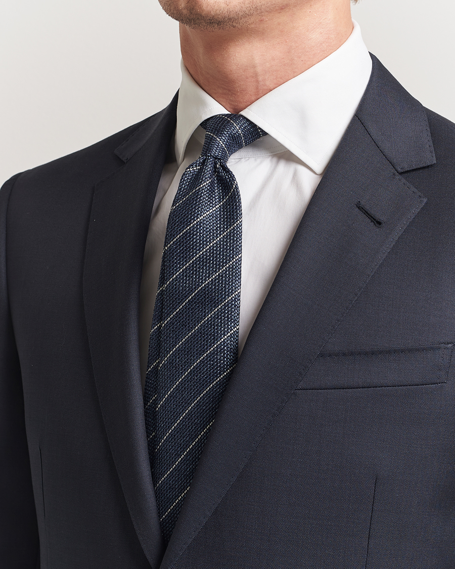 Men | Ties | Canali | Garza Regimental Stripe Silk Tie Dark Blue