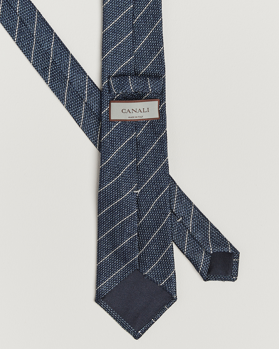 Men | Ties | Canali | Garza Regimental Stripe Silk Tie Dark Blue