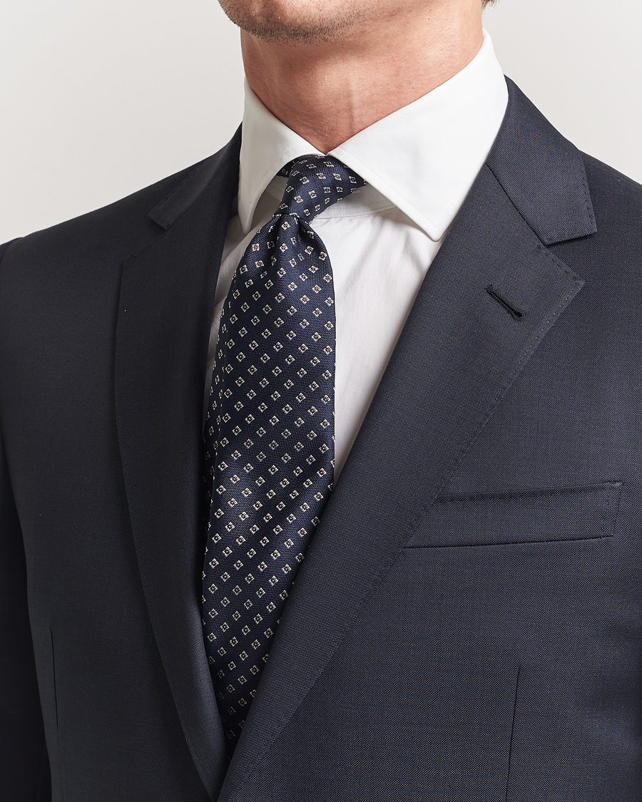 Men | Ties | Canali | Jacquard Flower Silk Tie Navy