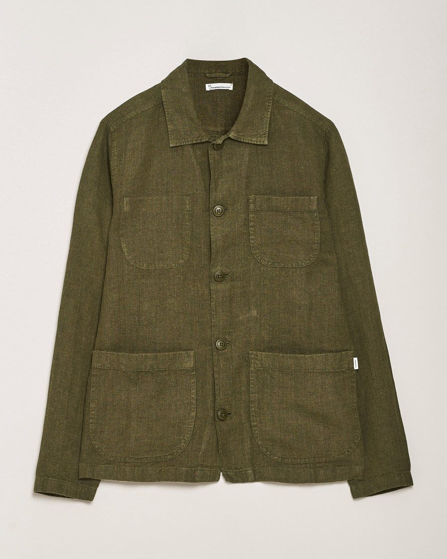 Men | Shirts | KnowledgeCotton Apparel | Linen Overshirt Burnt Olive
