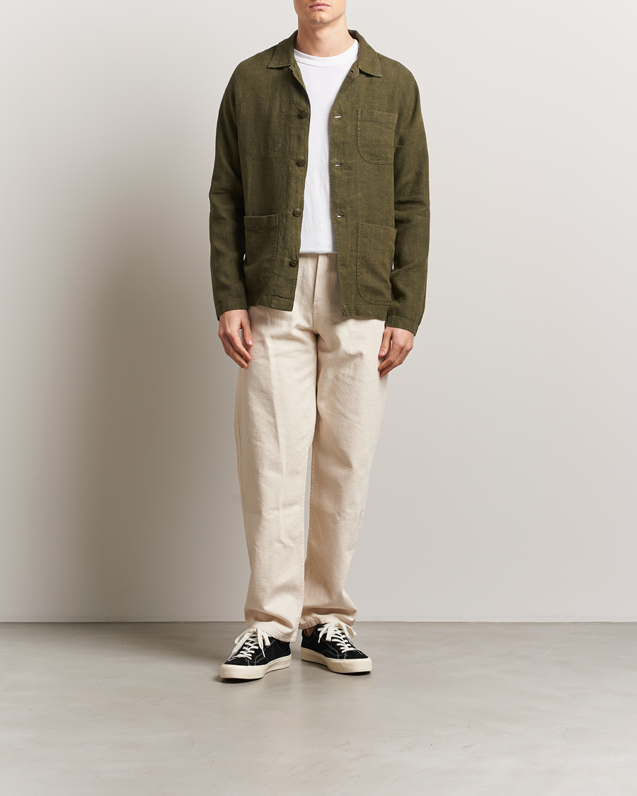 Men | Shirts | KnowledgeCotton Apparel | Linen Overshirt Burnt Olive