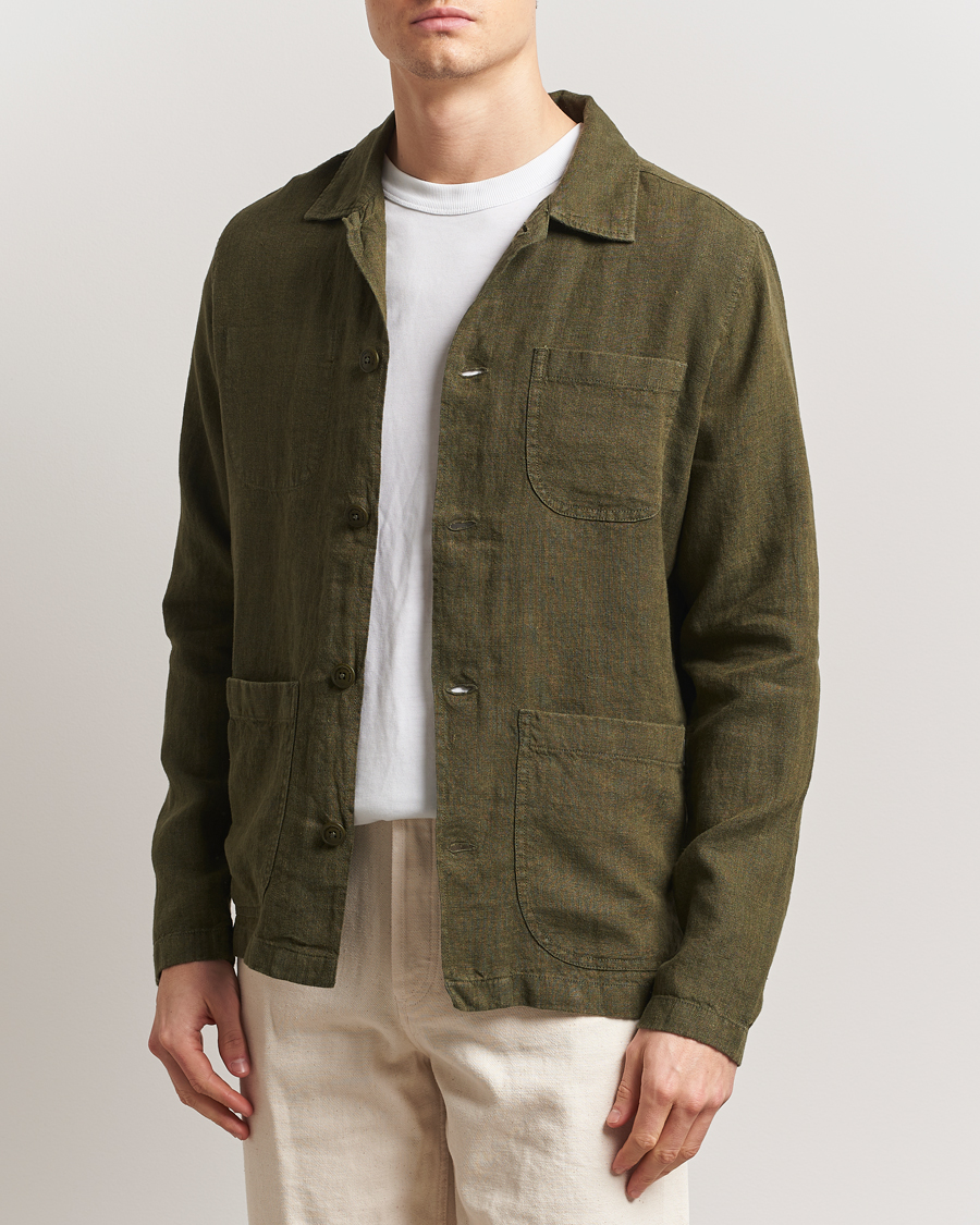 Men | Shirts | KnowledgeCotton Apparel | Linen Overshirt Burnt Olive