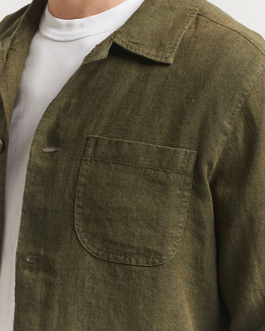 Men | Shirts | KnowledgeCotton Apparel | Linen Overshirt Burnt Olive