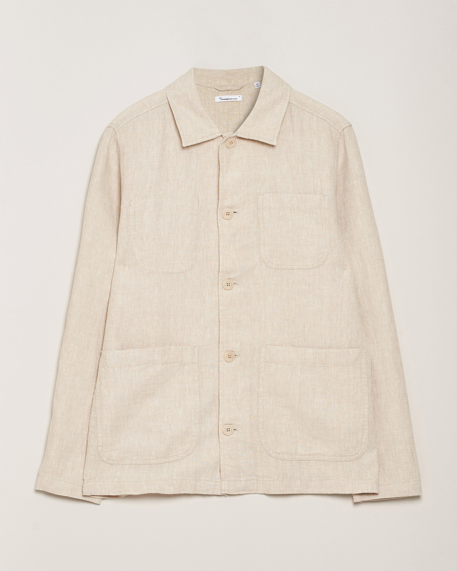 Men | Shirts | KnowledgeCotton Apparel | Linen Overshirt Light Feather Grey