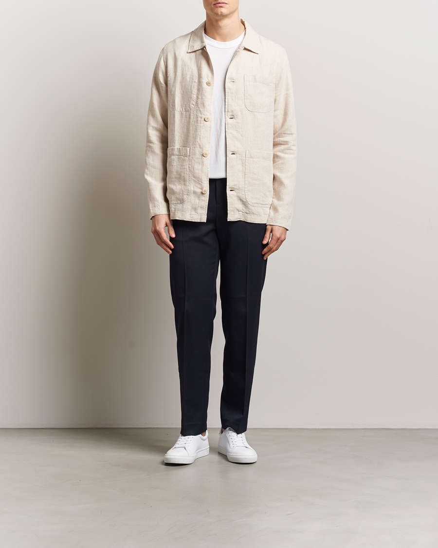 Men | Shirts | KnowledgeCotton Apparel | Linen Overshirt Light Feather Grey