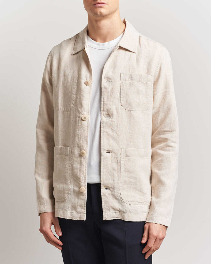 Men | Shirts | KnowledgeCotton Apparel | Linen Overshirt Light Feather Grey