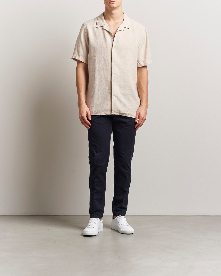 Men | Shirts | KnowledgeCotton Apparel | Short Sleeve Linen Resort Shirt Light Feather Grey