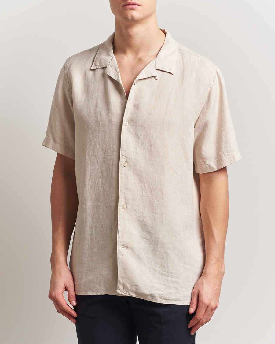 Men | Shirts | KnowledgeCotton Apparel | Short Sleeve Linen Resort Shirt Light Feather Grey