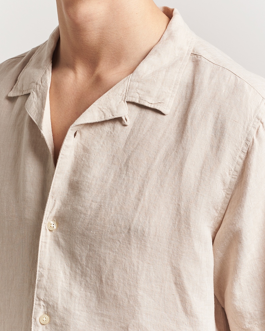 Men | Shirts | KnowledgeCotton Apparel | Short Sleeve Linen Resort Shirt Light Feather Grey