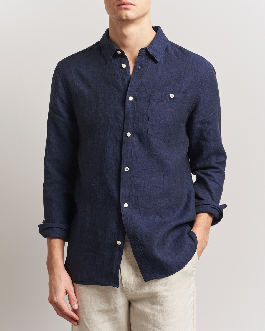Men | Shirts | KnowledgeCotton Apparel | Regular Linen Shirt Total Eclipse