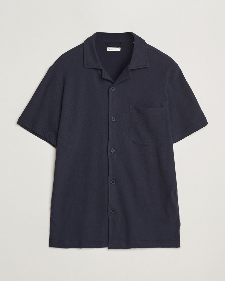 Men | Shirts | KnowledgeCotton Apparel | Short Sleeve Boucle Shirt Night Sky