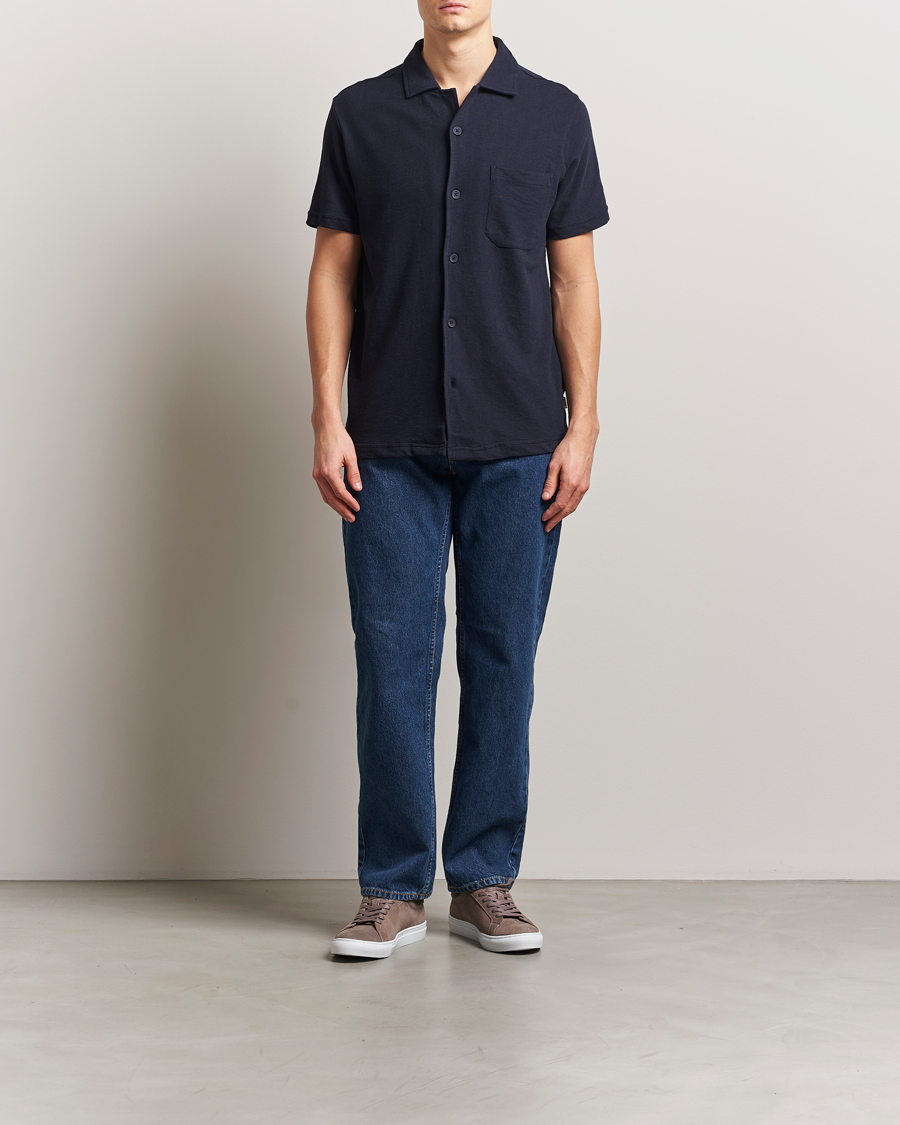 Men | Shirts | KnowledgeCotton Apparel | Short Sleeve Boucle Shirt Night Sky