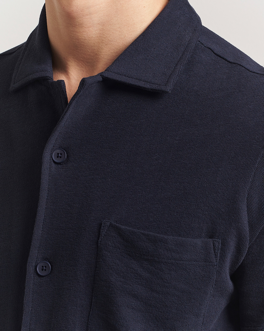 Men | Shirts | KnowledgeCotton Apparel | Short Sleeve Boucle Shirt Night Sky
