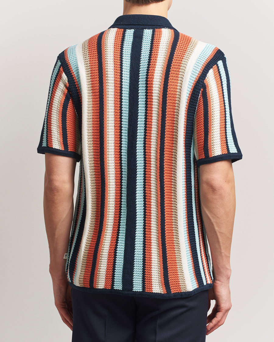 Men | Shirts | KnowledgeCotton Apparel | Knitted Multi Stripe Short Sleeve Shirt Blue