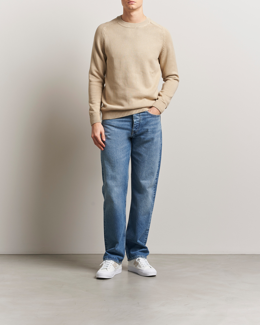 Men | Sweaters & Knitwear | KnowledgeCotton Apparel | Plain Knitted Cotton Crew Light Feather Grey