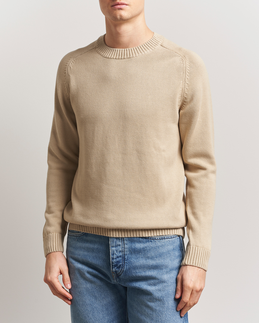 Men | Sweaters & Knitwear | KnowledgeCotton Apparel | Plain Knitted Cotton Crew Light Feather Grey