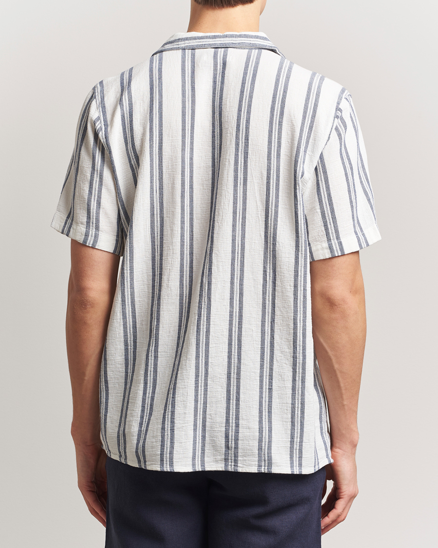 Men | Shirts | KnowledgeCotton Apparel | Box Short Sleeve Stripe Shirt Blue