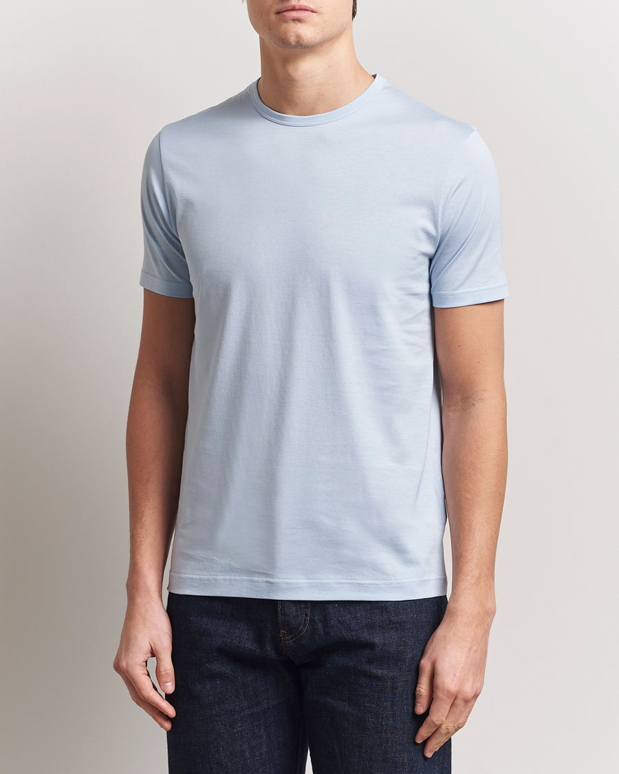 Men | T-Shirts | Sunspel | Crew Neck Q82 Cotton T-Shirt Blue Mist