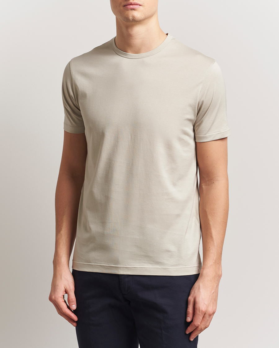 Men | T-Shirts | Sunspel | Crew Neck Q82 Cotton T-Shirt Ash Grey