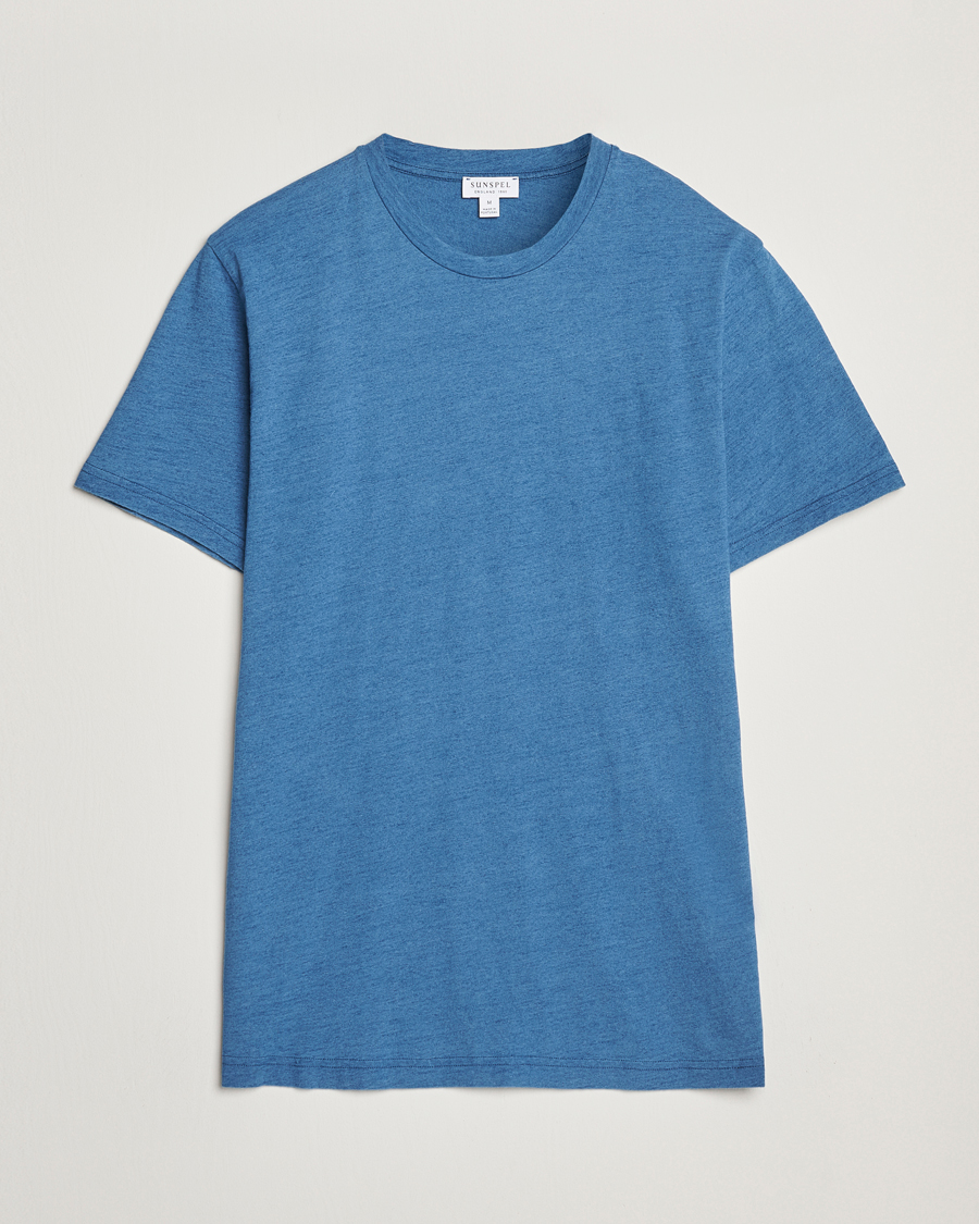 Men | T-Shirts | Sunspel | Riviera Midweight T-Shirt Mid Indigo Wash