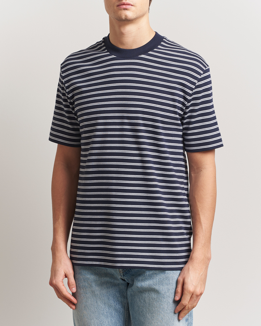 Men | T-Shirts | Sunspel | Heavy Weight Supima Cotton T-Shirt Navy/White