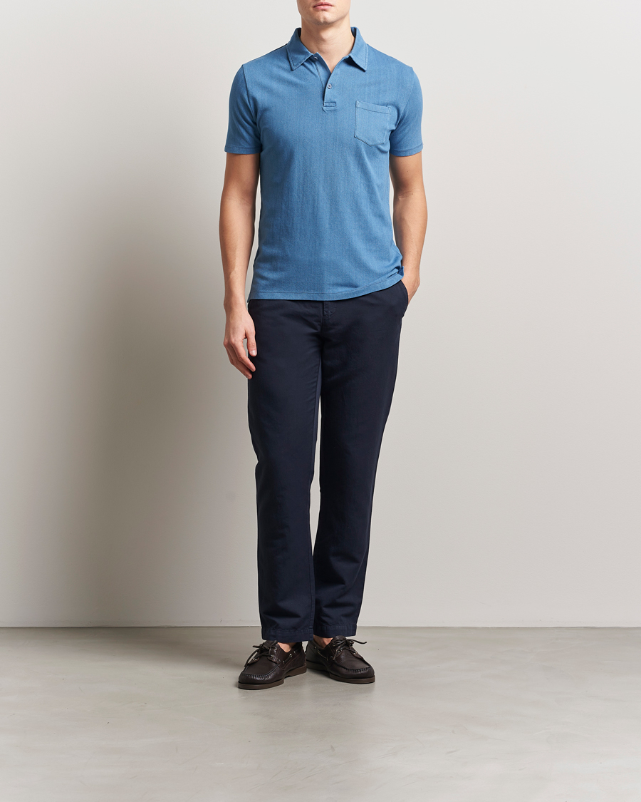 Men | Polo Shirts | Sunspel | Riviera Polo Shirt Mid Indigo Wash