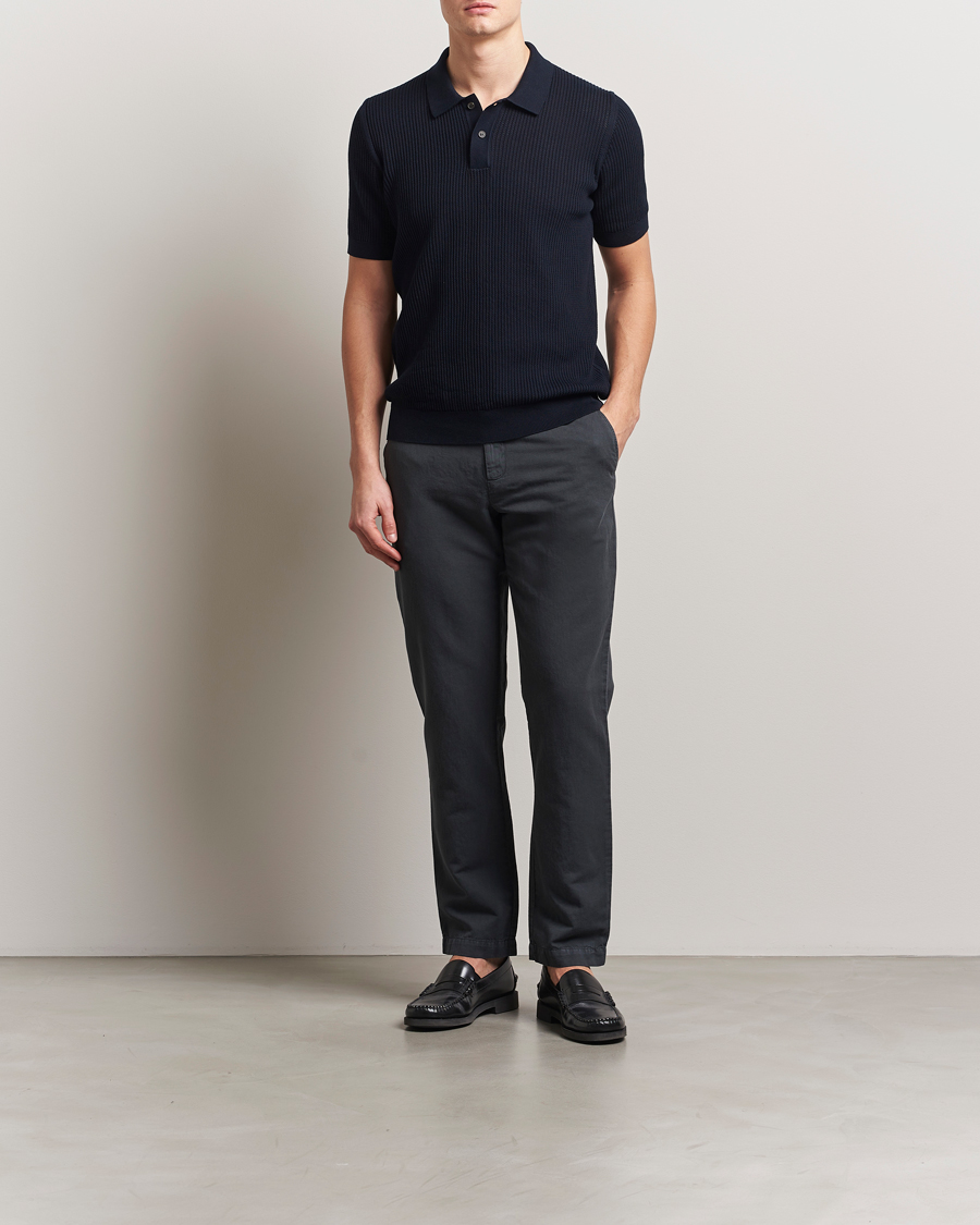 Men | Polo Shirts | Sunspel | Mesh Knit Stitch Polo Navy