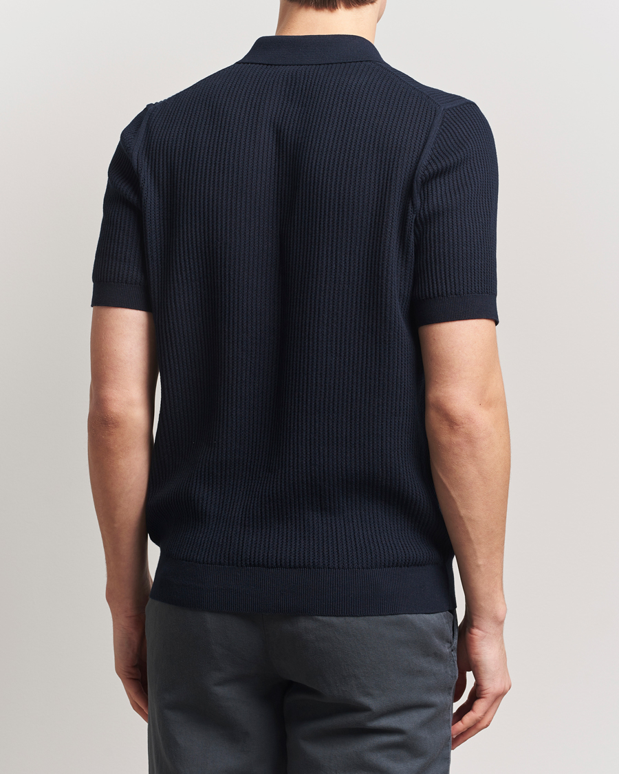 Men | Polo Shirts | Sunspel | Mesh Knit Stitch Polo Navy
