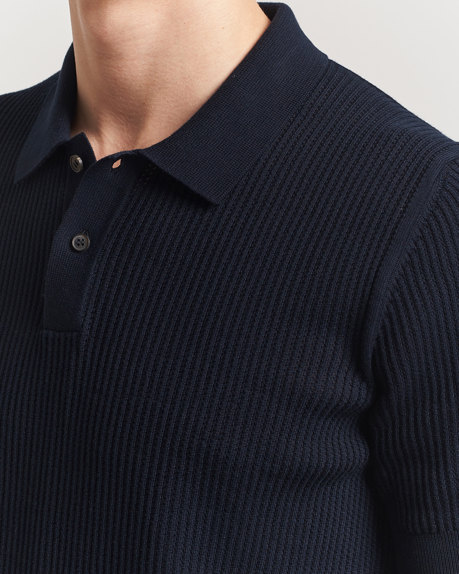 Men | Polo Shirts | Sunspel | Mesh Knit Stitch Polo Navy
